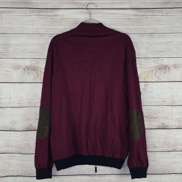 Bugatchi NWT Men's Solid Full Zip Mock Neck Sweater Elbow Patch XL Wool Cashmere - Picture 5 of 10